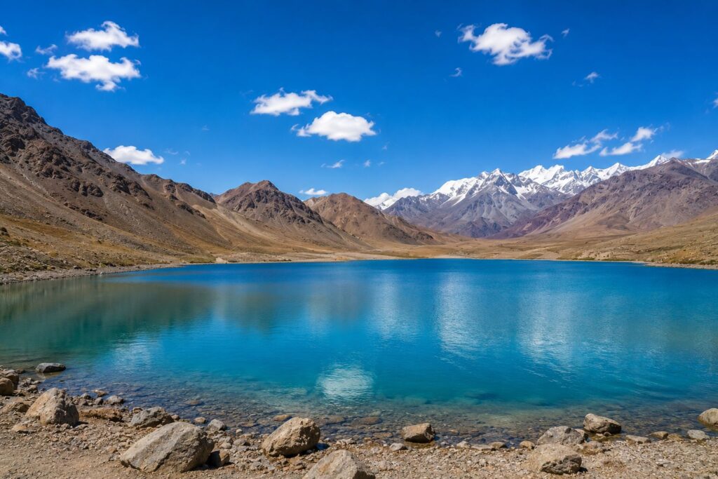 Chandratal Lake turquoise water at 14100 feet Spiti Valley