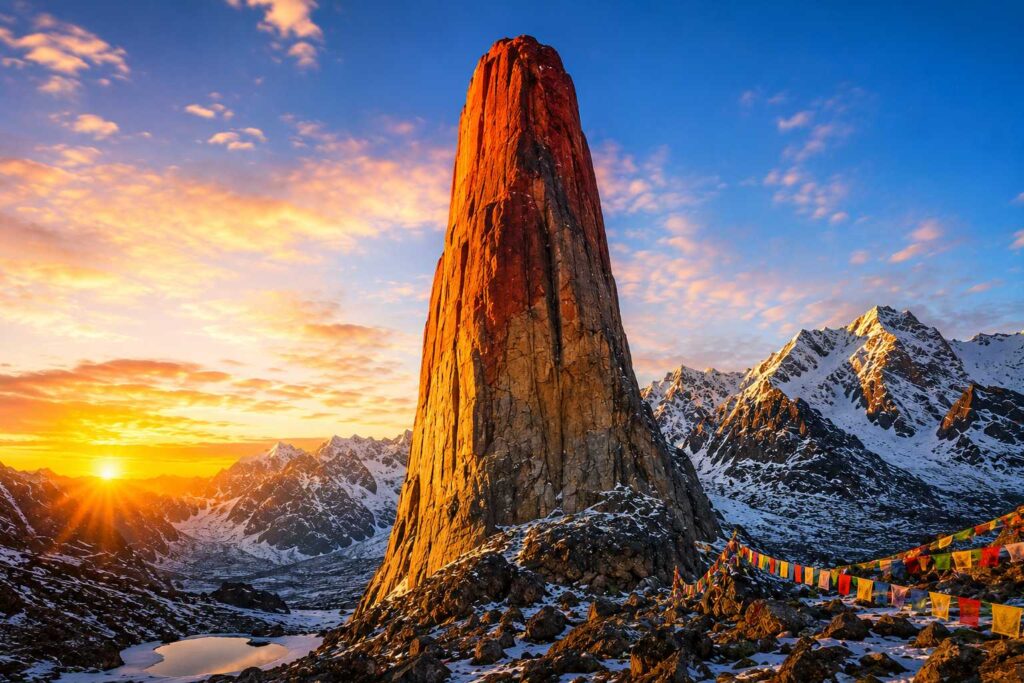 Natural Shivling at Kinnaur Kailash at 16027 feet changing colour at sunrise
