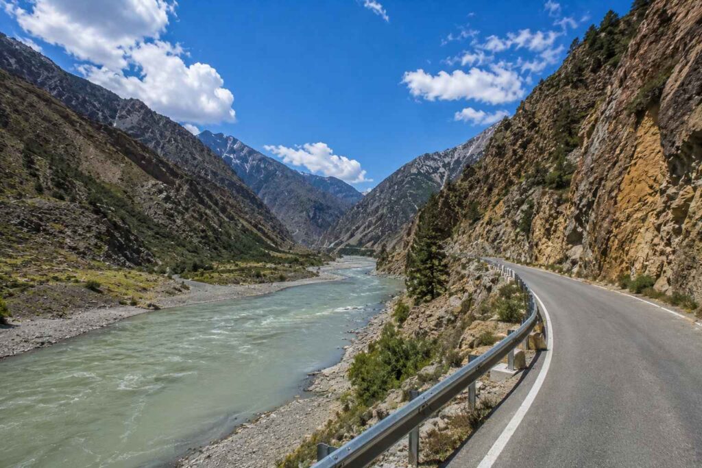Scenic highway along Sutlej River on the Shimla to Kaza route via Kinnaur