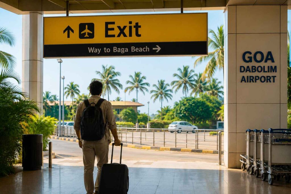 Goa Dabolim Airport exit gate for travellers heading to Baga Beach