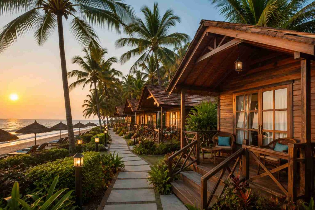 Baga Beach resort wooden cottages North Goa