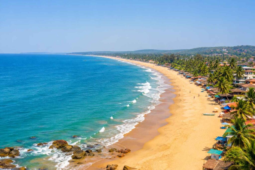 Baga Beach North Goa golden sand and Arabian Sea view from above