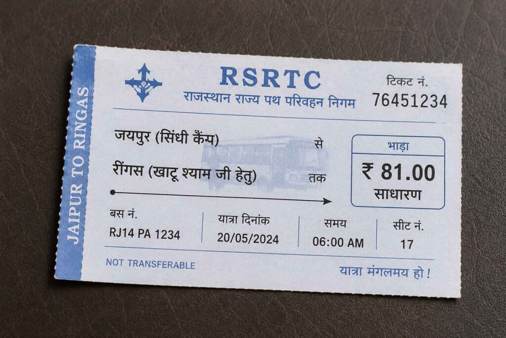 RSRTC bus ticket from Jaipur to Ringas for Khatu Shyam Ji pilgrimage
