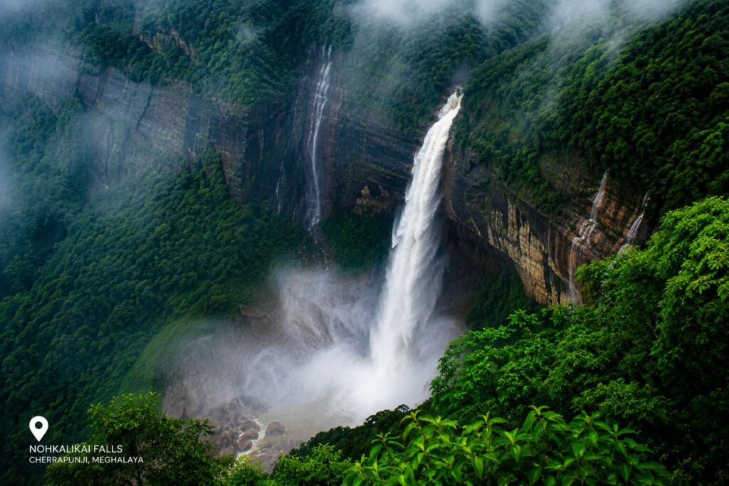 Nohkalikai Falls Cherrapunji Meghalaya roaring at full force during July monsoon
