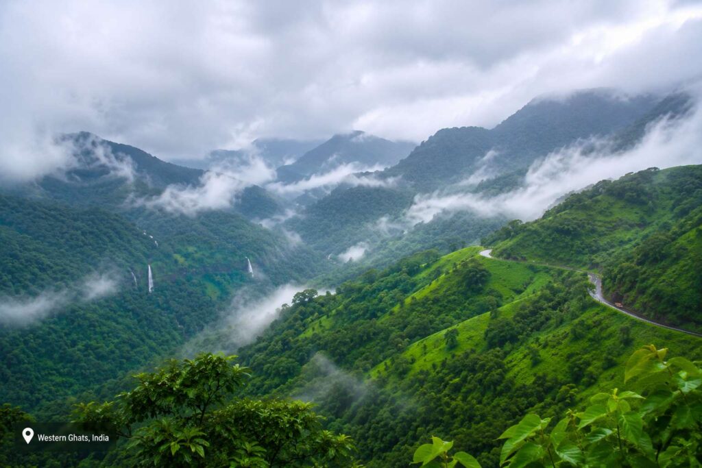 Lush green Western Ghats valley covered in monsoon mist — places to visit in July in India