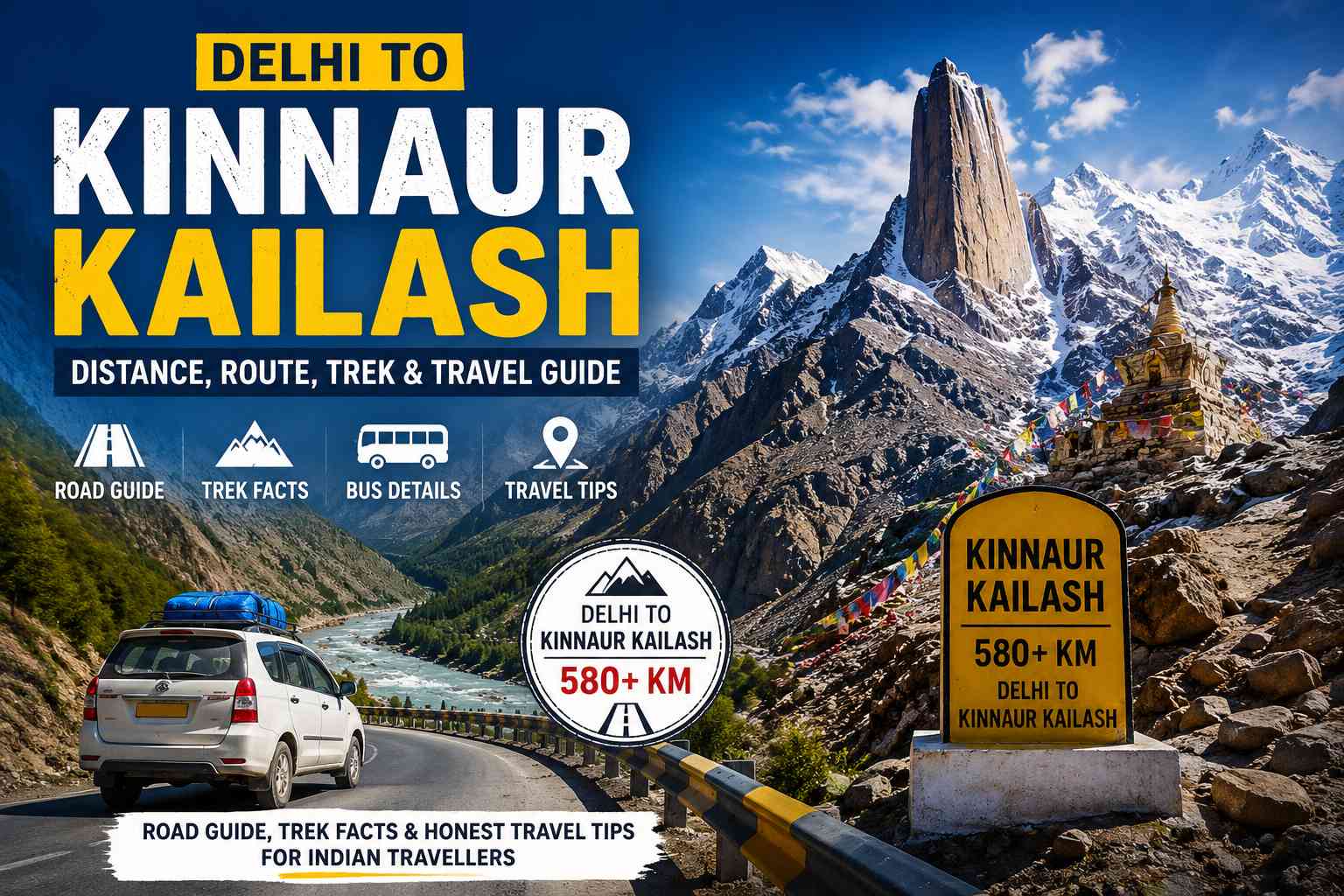 Delhi to Kinnaur Kailash Distance
