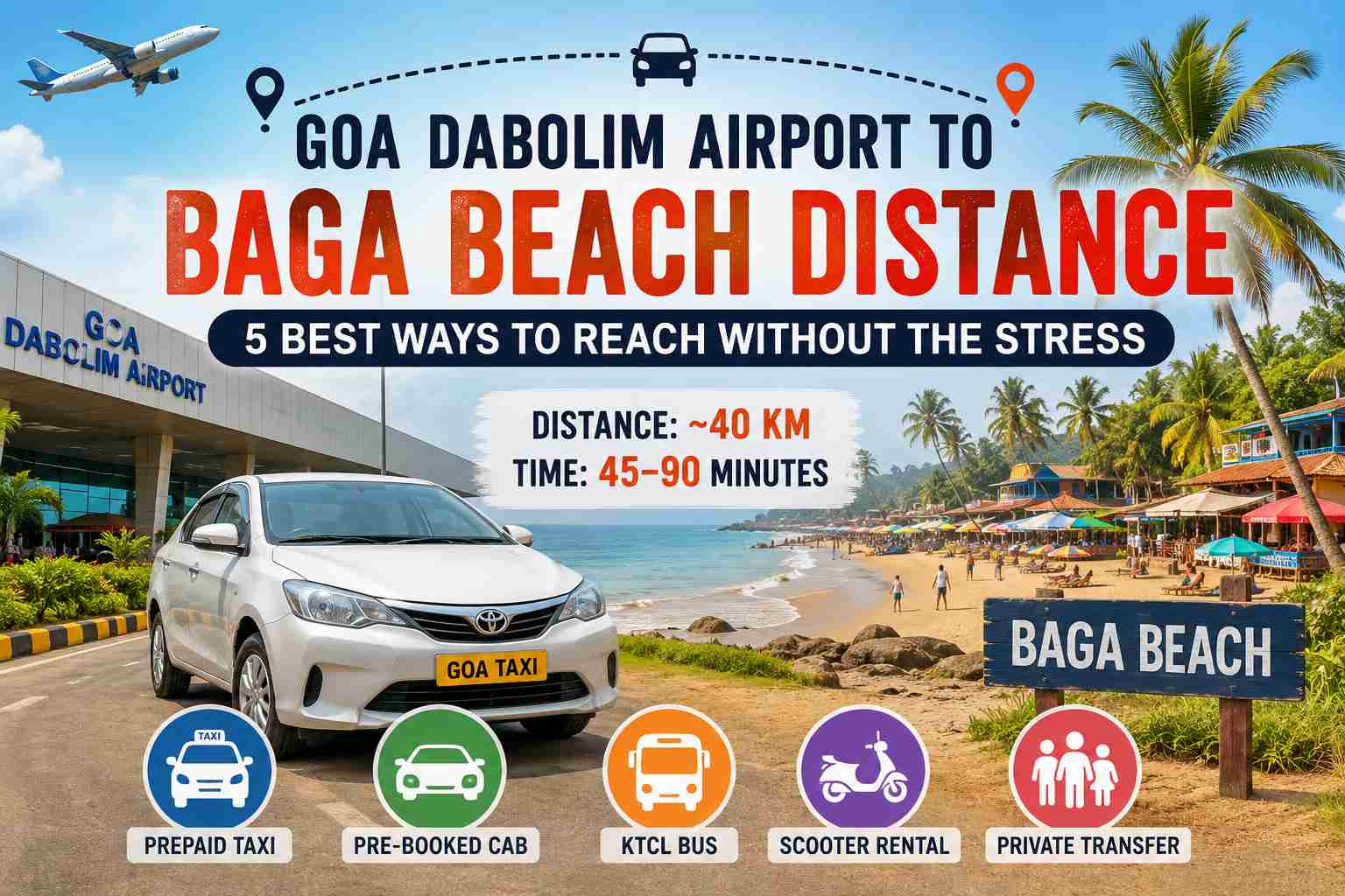 Goa Dabolim Airport to Baga Beach Distance