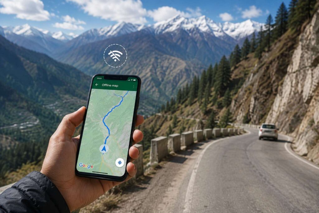 Google Maps offline navigation mountain roads Himalayas India