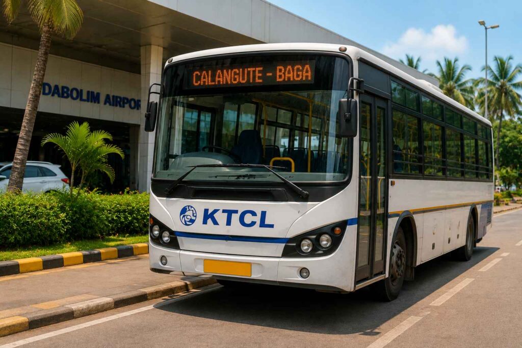 KTCL government bus at Dabolim Airport for Calangute and Baga Beach route