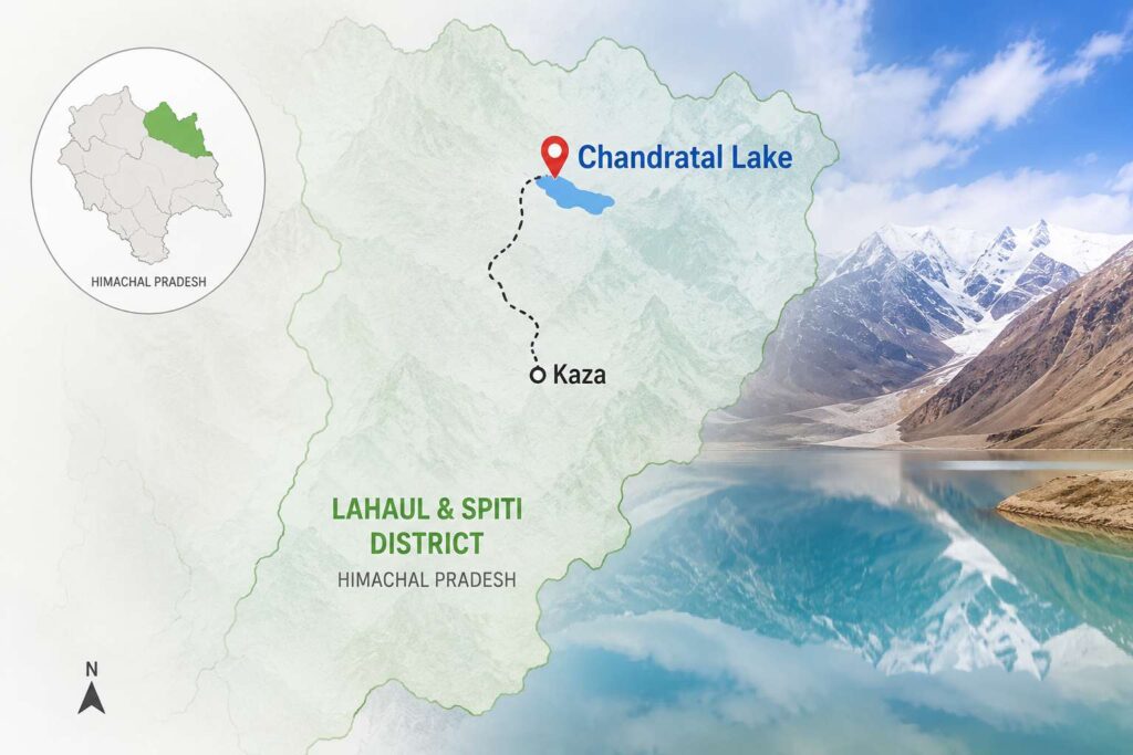 Chandratal Lake location map Lahaul Spiti district Himachal