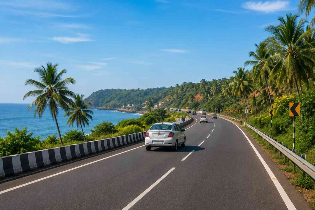 NH66 highway road route from Dabolim Airport to Baga Beach North Goa