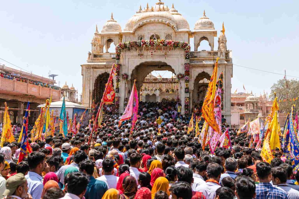 Phalgun Mela festival crowd at Khatu Shyam Ji temple Sikar Rajasthan
