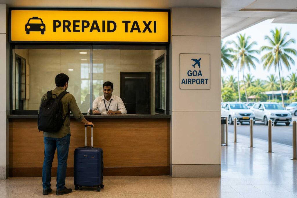 Prepaid taxi counter at Dabolim Airport Goa for Baga Beach cab booking