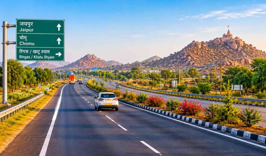 NH-52 highway road from Jaipur to Khatu Shyam via Chomu Ringas