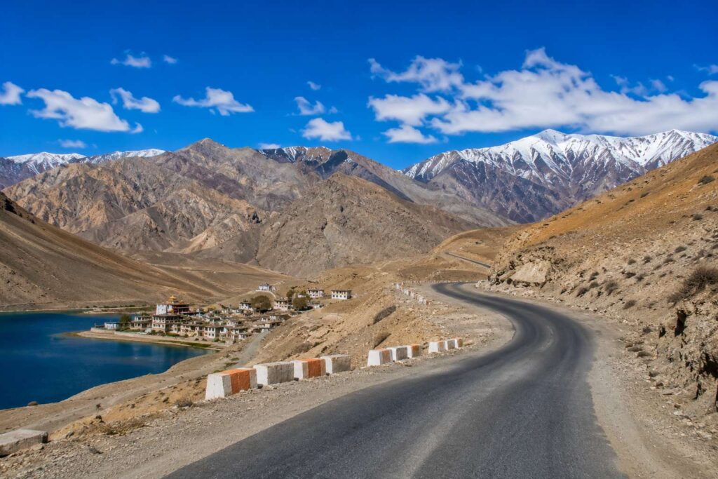 Road from Kinnaur to Spiti Valley Kaza through Nako village cold desert landscape
