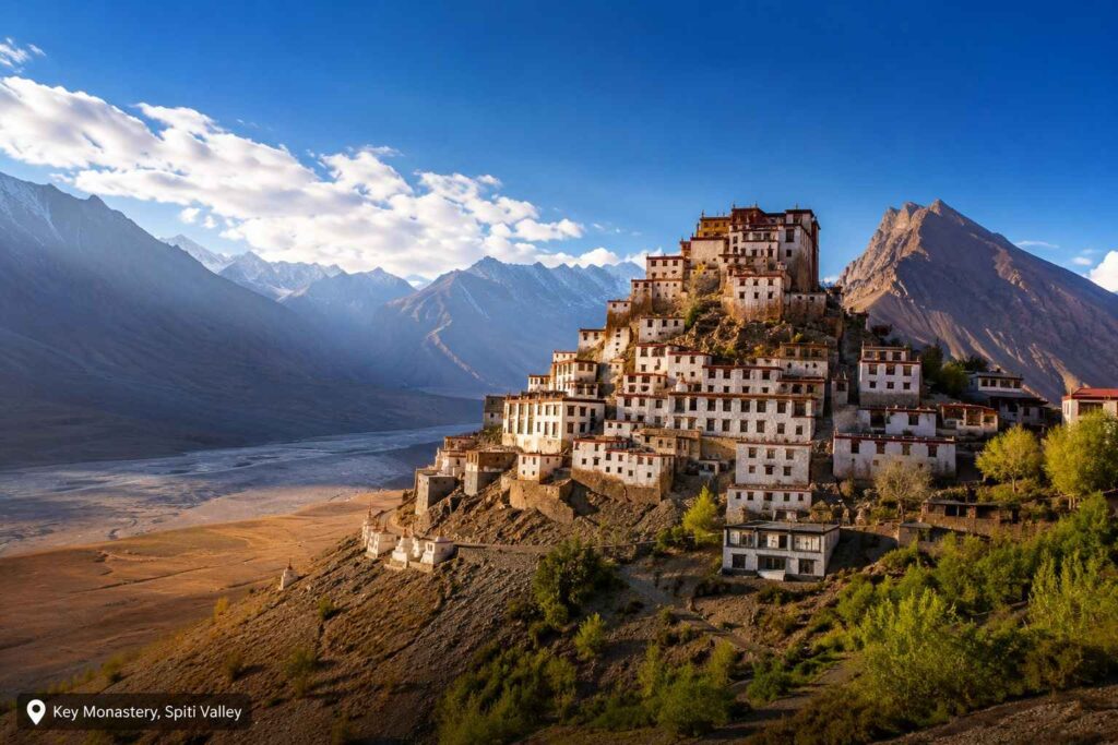 Key Monastery perched on a rocky hilltop in Spiti Valley, Himachal Pradesh, India