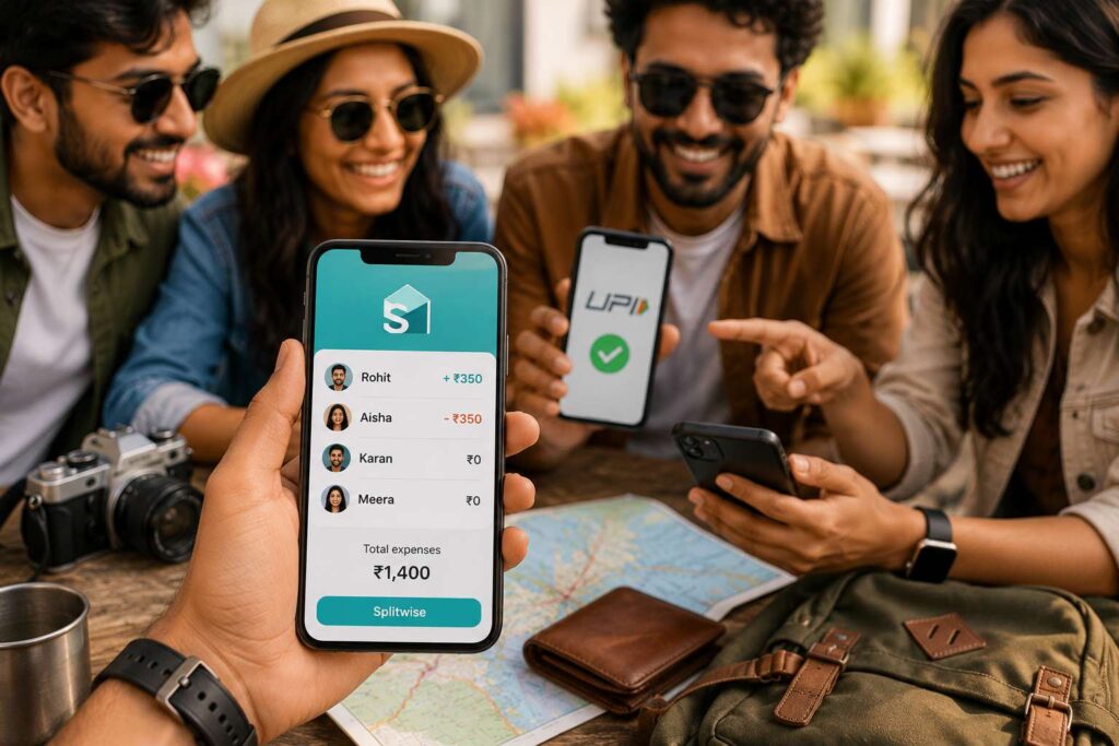 Splitwise group expense split UPI travel India