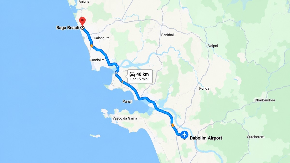 goa-dabolim-airport-to-baga-beach-distance