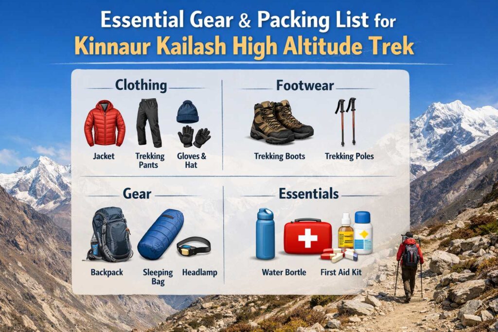 Essential gear and packing list for Kinnaur Kailash high altitude trek