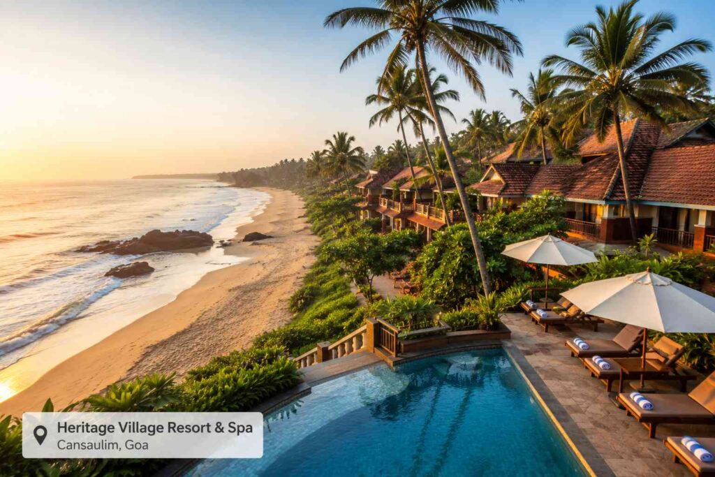 Heritage Village Resort and Spa private beach at Cansaulim Goa