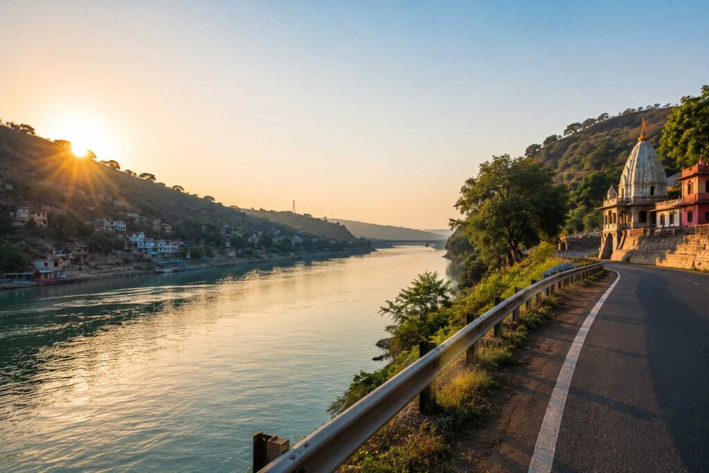 Narmada River view near Omkareshwar temple road