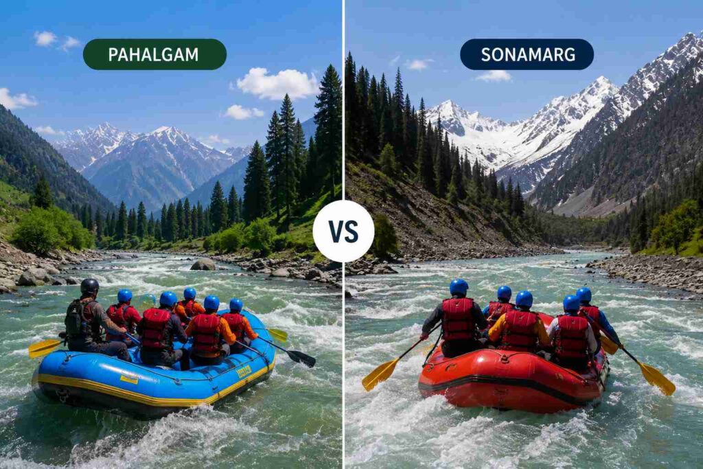 Pahalgam and Sonamarg rafting spots comparison Kashmir