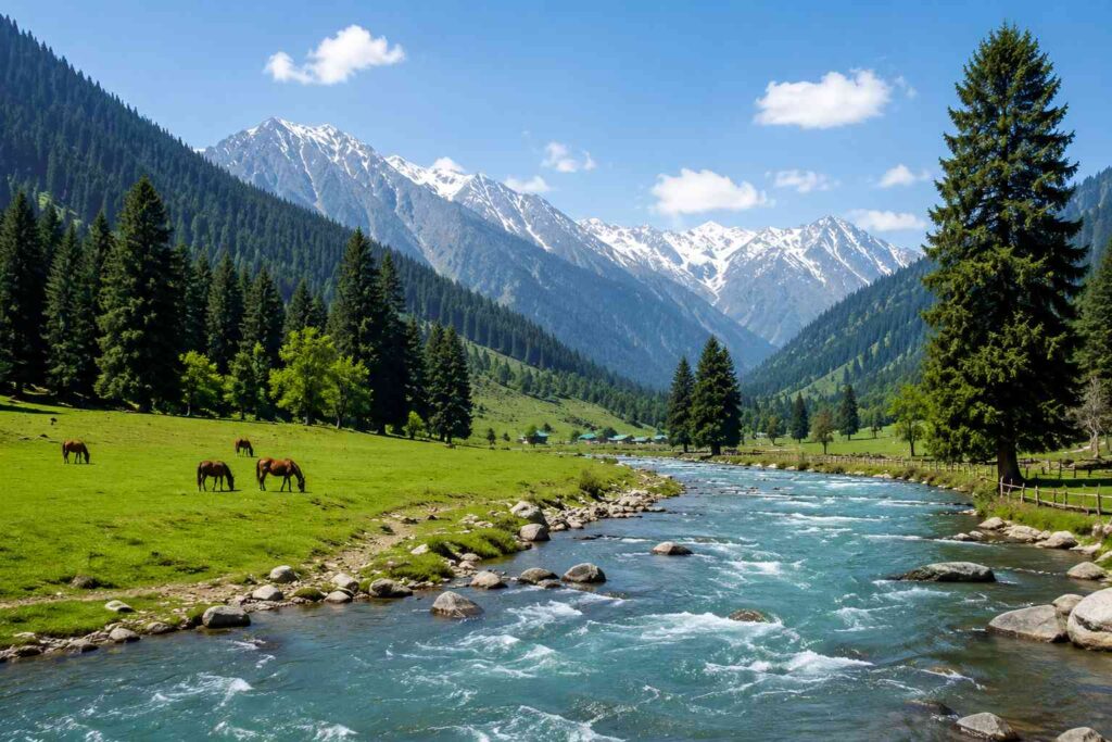 Baisaran meadows and Aru Valley near Pahalgam rafting point