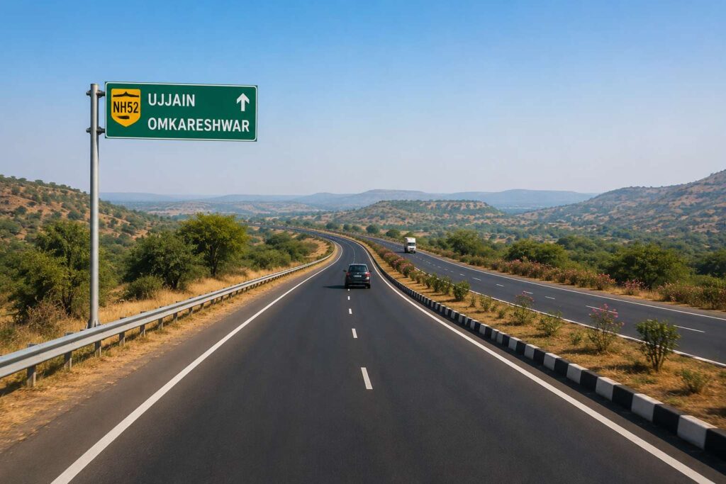 NH52 highway route from Ujjain to Omkareshwar
