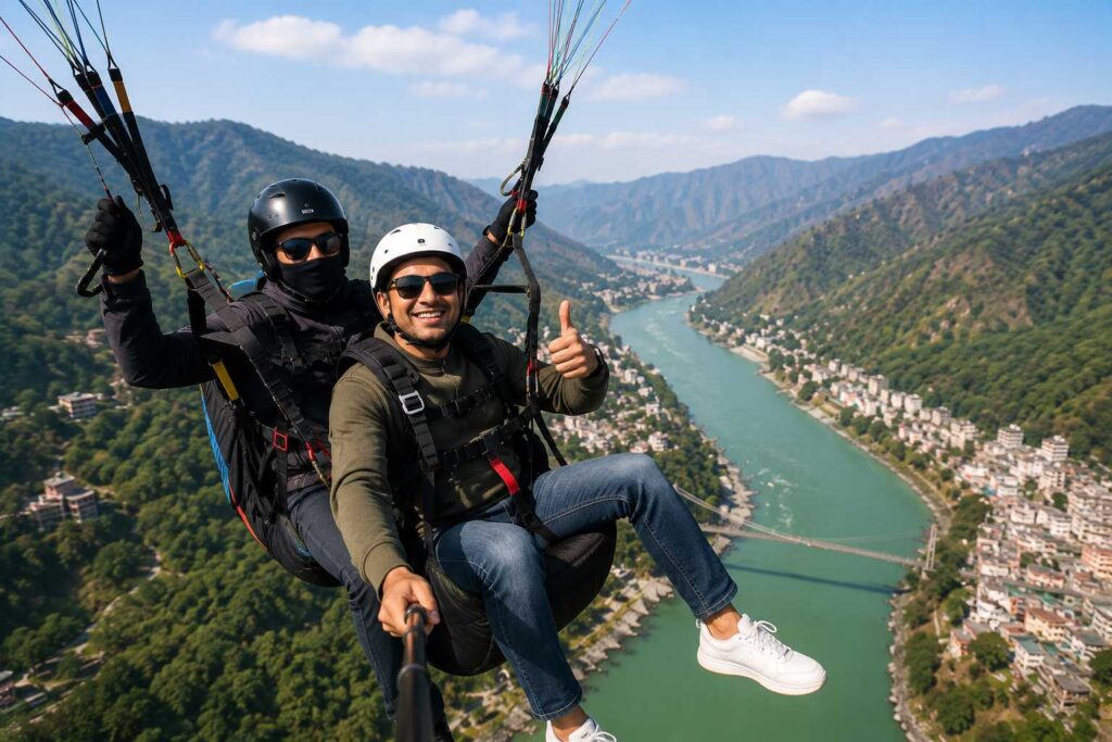 Tandem paragliding in Rishikesh with certified pilot
