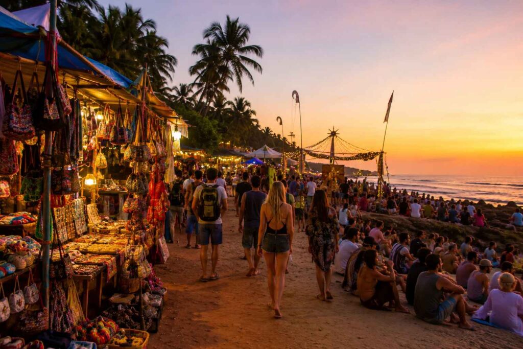 Anjuna flea market and beach party scene in North Goa