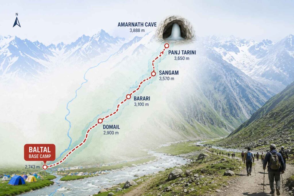 Baltal base camp route map for Amarnath Yatra 2026 registration