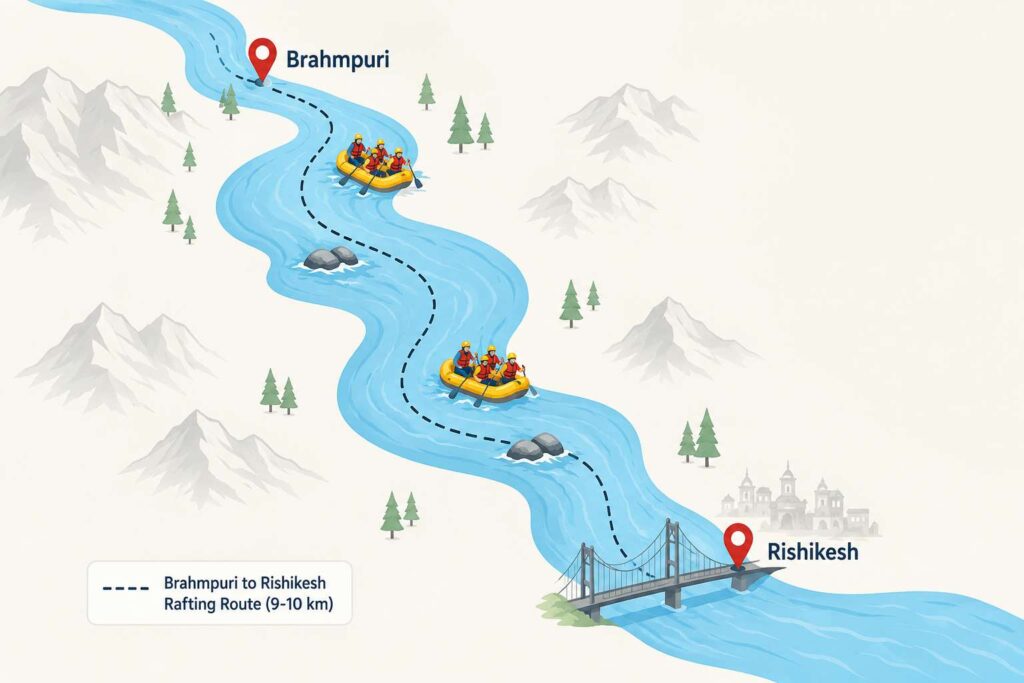 map showing brahmpuri to rishikesh rafting route