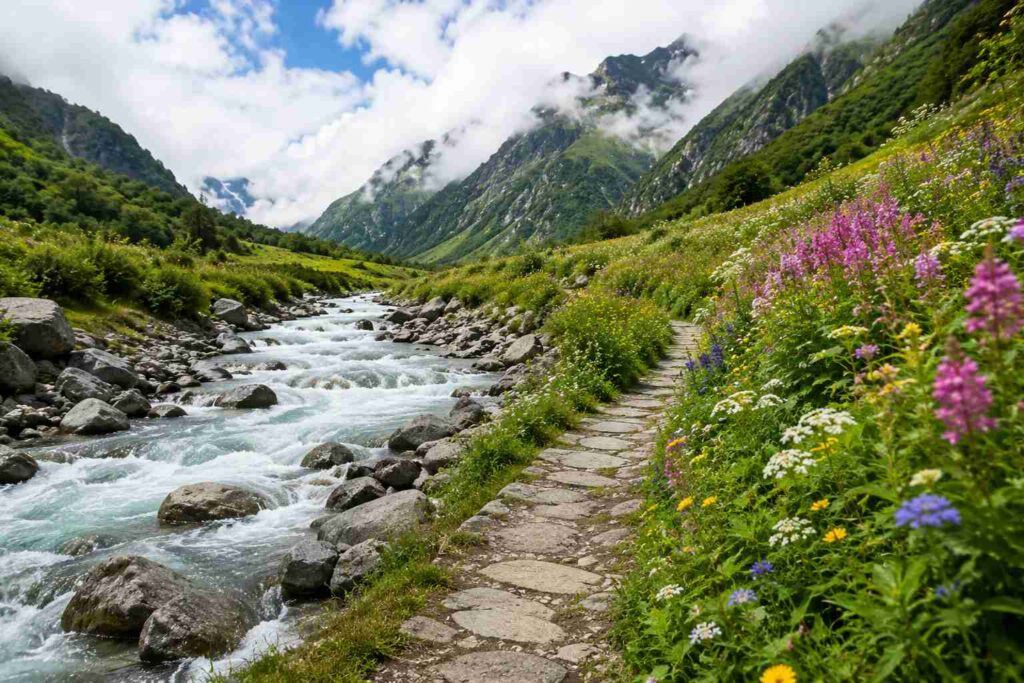 Pushpawati river running alongside the Valley of Flowers trekking trail