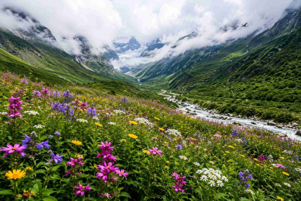Valley of Flowers National Park in peak bloom during monsoon 2026
