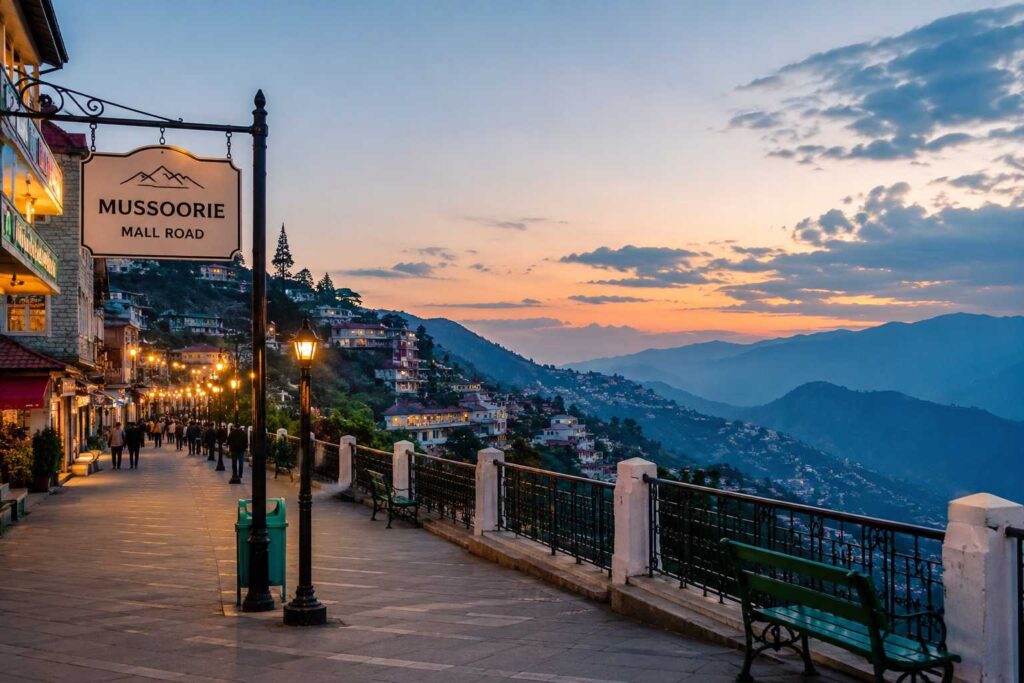 Mussoorie Mall Road hill view