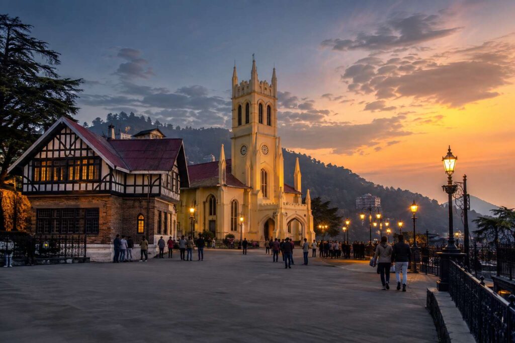 Shimla Ridge evening colonial buildings